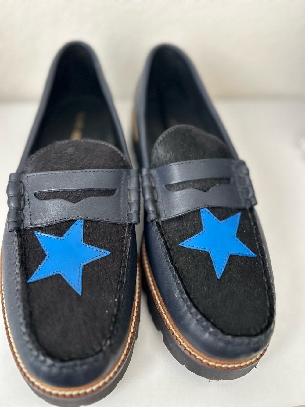 GH Bass Weejuns Larson Super Lug Black Blue Star Loafers 13D NWOB